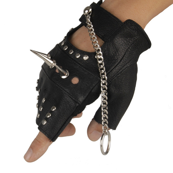 Fingerless Leather Chain Gloves