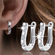 1 Pair Chic Lady White Gemstones Women's Hoop Earrings 0489