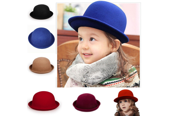 Baby Kids Children Boys Girl s Felt Trendy Round Top Bowler Derby Hat Autumn Cap Wish