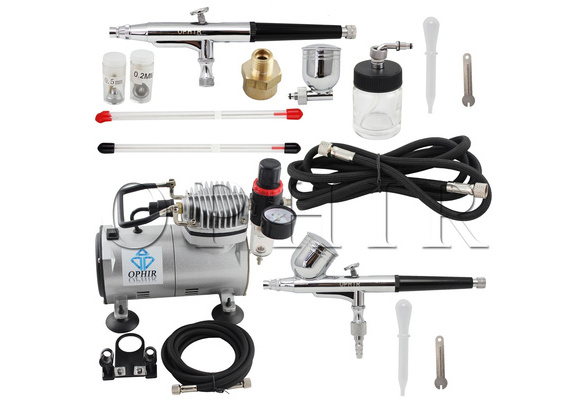 OPHIR 0.3mm Air Brush & 0.5mm Dual Action Airbrush Kit with Air