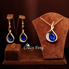 New Gold Plated Crystal Pendant Necklace Earrings Jewelry Sets for Women