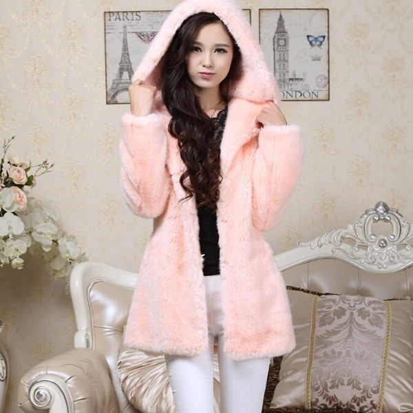 Pink hooded fur clearance jacket