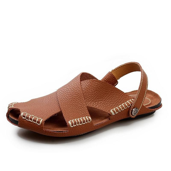 2015 sommer mænd sandaler mode hjemmesko ægte læder sandaler udendørs afslappede flops mænd håndlavede lædersandaler | Wish