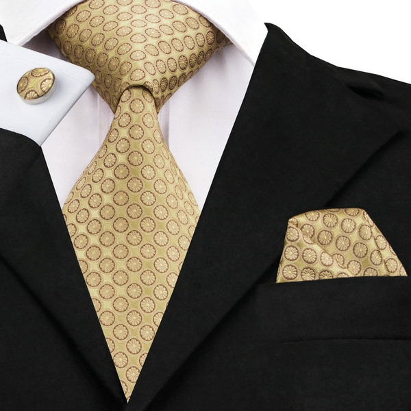 Novelty Gold Polka Dots Silk Necktie Handkerchief Cufflinks Set for Men ...