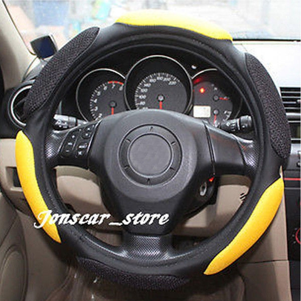 Sandwich Sport Type Auto Car Steering Wheel Cover Cap Anti-slip 38CM Yellow 15"