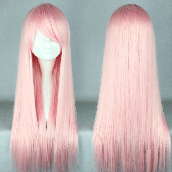 Halloween Wig Pink Cosplay Hair Long Straight Light Pink Beautiful Lolita Wig Anime Cosplay Wig Straight Hair Extension Carnival Party Costume Wigs