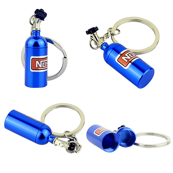 Mini NOS Nitrous Oxide Bottle Keyring Stash Pill Box Storage Turbo Keychain Blue 