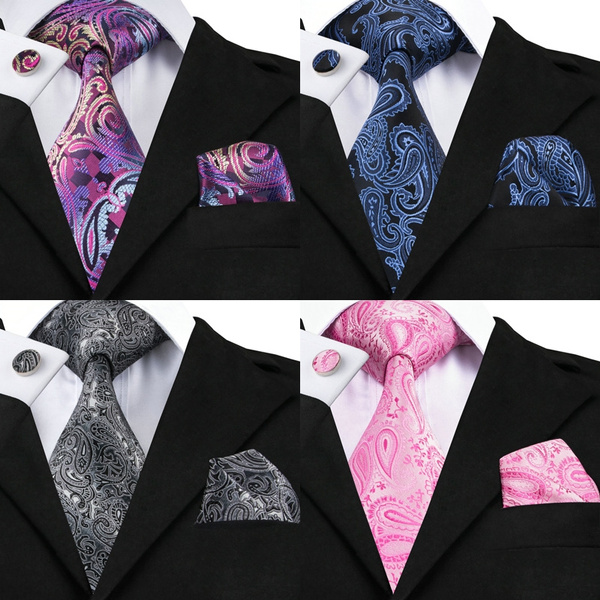 15 Style Men Silk Tie Set Paisley Tie Hanky Cufflinks Set For Men ...