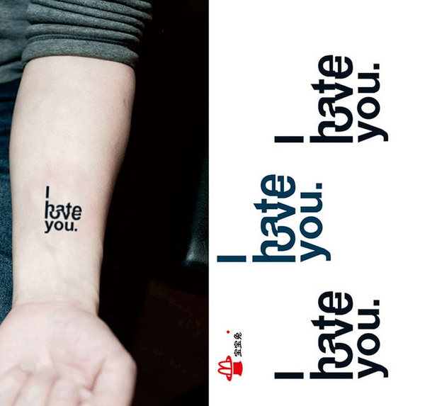 Waterproof Temporary Tattoo Stickers I Love Hate You Letters Design Water Transfer Tattoo Harajuku Fake Tattoo Wish