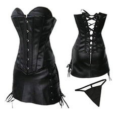 Mini, Fashion, blackfauxleathercorset, corsetsset