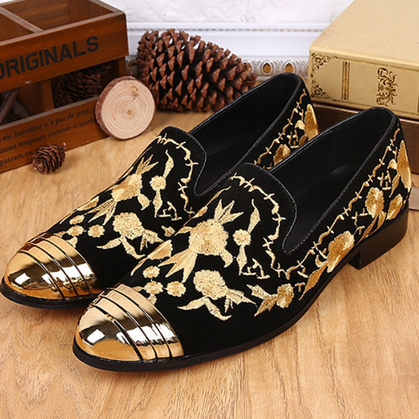 Brand Designer Men s Customized Shoes Gold Line Embroidery Genuine