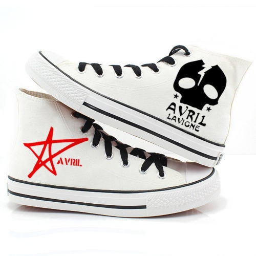 Newly Avril Lavigne Skull Design High Ankle Shoes Girls Casual Canvas Sneakers Wish