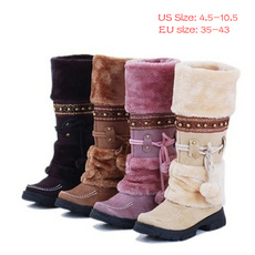  Plus Size 4.5~10.5 Women Winter Mid Calf Platform Boots Fur Warm Snow Boots