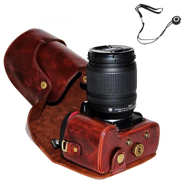 Xjpt D7100 10g14 Dark Brown Full Body Precise Fit Pu Leather Digital Camera Case Bag Cover With Shoulder Strap For Nikon D7100 D70 D7000 Mit 18 55 18 105 Lens Anti Lost Rope Wish