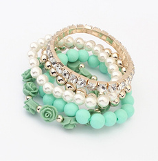 Trendy Fashion Candy Color Pearl Rose Flower Multilayer Charm Bracelet & Bangle For Women Fashion Jewelry
