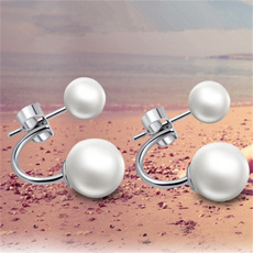 1 Pair Ladies Elegant Double Pearl 925 Sterling Silver Ear Stud Earrings Fashion Jewelry