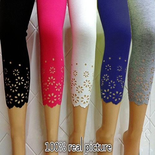 New summer women short leggings Cotton Knitted hollow out Iron flower Solid  Pants