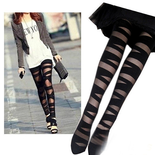 New Stylish Fashion Women Sexy Pantyhose Black Ripped Stretch Vintage Tights Mock Stocking High