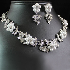 Floral, Pearl Earrings, Bridal Jewelry Set, pearl necklace