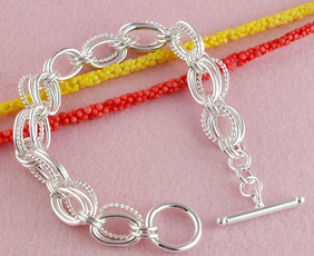 Jewelry 1pc 925 Sterling Silver charming T/O link chain men/women's bangle Bracelet