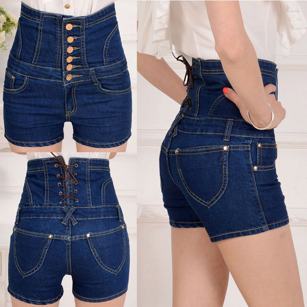 Summer Women High Waisted Denim Shorts Jeans Wrapped Slim Stretch Shorts Pants Wish