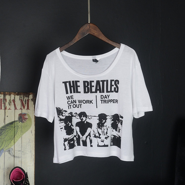 Beatles Band Print Short Sleeve Crop 