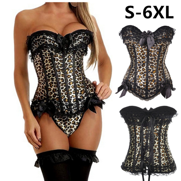 Sexy Leopard Print Lace Basque Corset Lingerie Plus Size Women