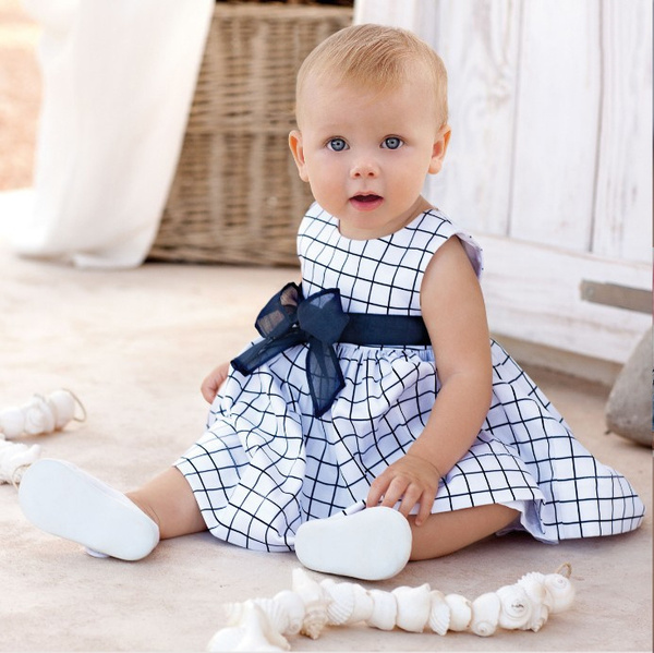 Summer Toddler Baby Girls Sleeveless Plaid Print Lace Vest Dress Clothes Dresses