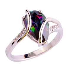 Fashion Trendy Girl women Rainbow Topaz Gemstone Jewelry 925 Silver Ring Size 6-10