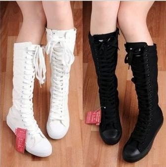 women's tall canvas lace up knee high sneakers