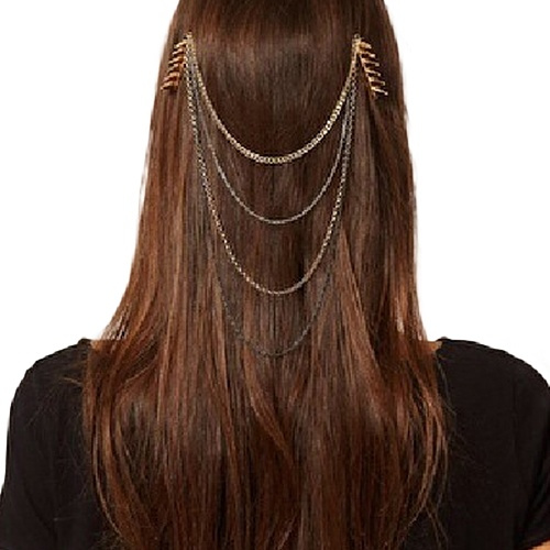 Hair Accessories Golden Metal Long Tassel Chains Cuff Hair Combs