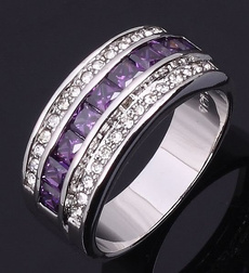 Fashion Women Gemstone Rings for Women Wedding Ring Amethyst & White Topaz Rings Size 6 7 8 9 10