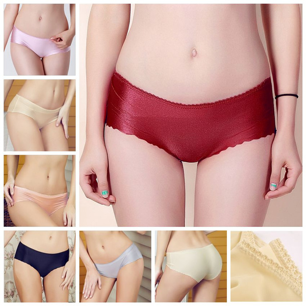 Sexy Womens Blank Pressing Soft Ice Silk Panties Briefs Underwear Knickers  Lingerie.