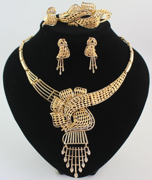 African Jewelry Sets For Women 18K Gold Plated Necklace Wedding Bridal Party Set