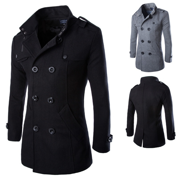 New Fashion Mens Double Breasted Wool Coat | Wish