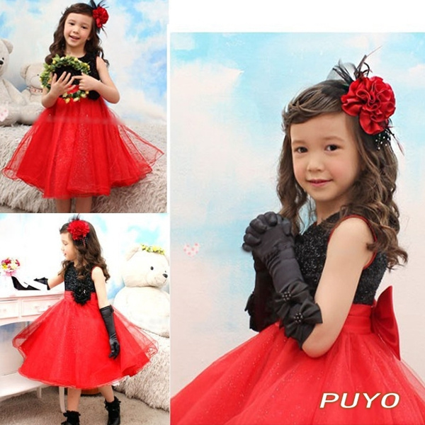 Flower Girl Dress Red Black Baby Girl Princess Clothing Dress With