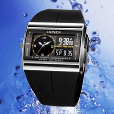   Unisex Waterproof Digital LCD Alarm Date Mens Military  Rubber Watch (Color: Black)'