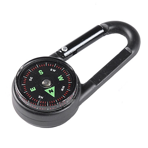 Portable 3 in 1 Multifunctional Hiking Metal Carabiner Mini Compass +  Thermometer + Keychain DEL