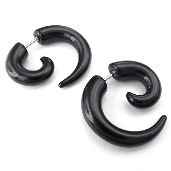 Black Stainless Steel 1 Pair 2pcs Resin Horn Claw Fake Ear Plugs Earrings