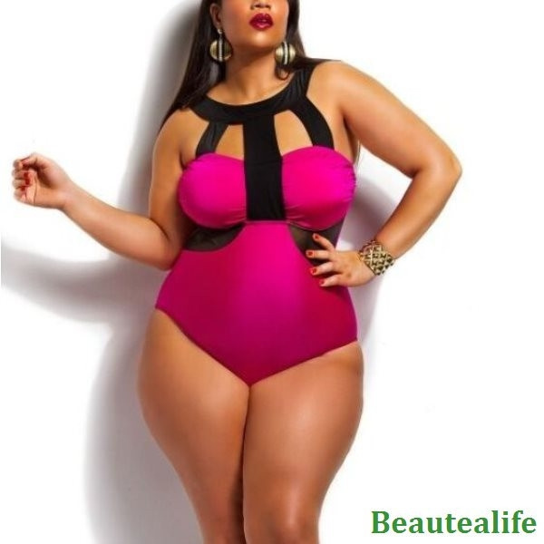 Fashion Plus Size Bandage High Waist One Piece Swimsuit Swimwear Solid  color big chest swim wear one piece bathing suit