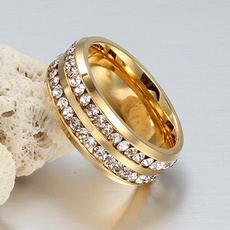 Womens Mens Fashion Double Rows Rhinestones Titanium Steel Wedding Jewelry Ring Gifts HSY
