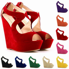 NEW ELEGANT LADIES PLATFORM PEEP TOE Velvet  HIGH HEELS WEDGE SHOES SANDALS SIZE US5-10  391-2VE