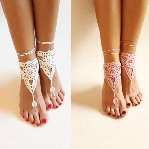 Crocheted Barefoot Sandal Knitted Foot Jewelry Yoga Anklet