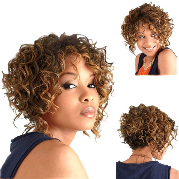 Short Hair Big Curly Synthetic Fiber Wigs Afro Wigs for Women Soft