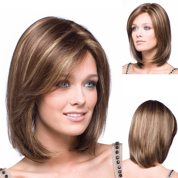 1pcs Decent Short Bob Wig Female Mixed Brown Hair Replacement Wigs For Women  American Hairstyle Bobs Cut Beautiful Wig Costume Hairpieces Full Wigs  Fancy Dress Party Wigs Halloween Wig for Prom |
