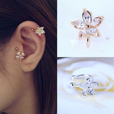 1Pc Nice Punk Crystal Flower Golden/Silver Adjustable Ear Cuff Stud Earring Wrap Clip On For Gilrs