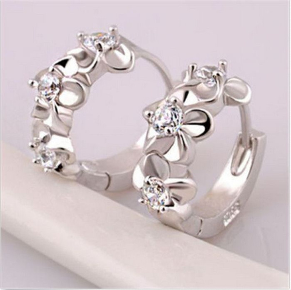 Hot Fashion Jewelry White Topaz Gemstones 925 Sterling silver Hoop