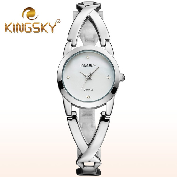 Kingsky analogica aleacion Pequeno Pequeno plateado reloj pulsera Mujer Mujeres Regalo Relojes Mujer