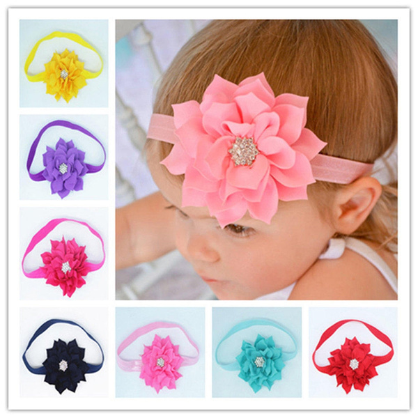 LC_ Good Baby Girls Lotus Flower Bow Hairband Soft Elastic Headband Hair Acc GN 