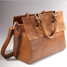 Fashion Womens Real Leather With Nubuck Retro Classic Style Brown Satchel Messenger Bags